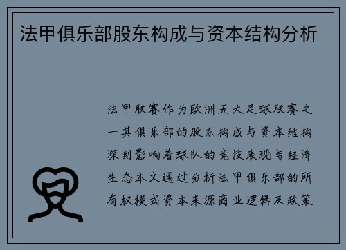法甲俱乐部股东构成与资本结构分析